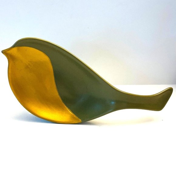 Loved Ones Novelty Cat Dish Bird Shape Green & Gold by Kathy Ireland - Picture 1 of 9